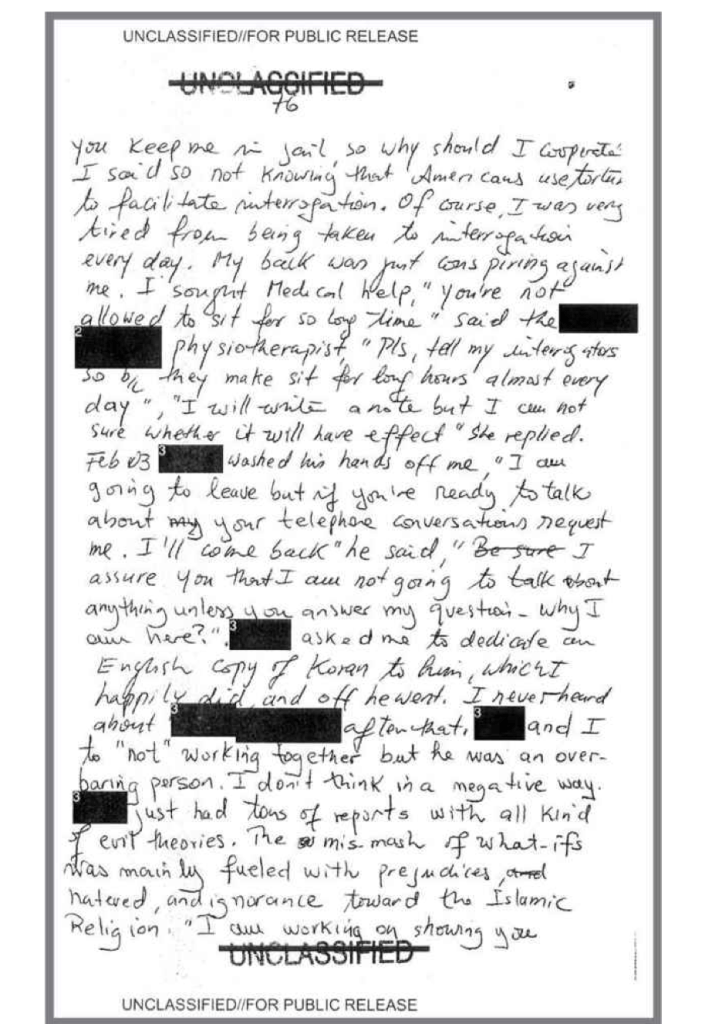 This image has an empty alt attribute; its file name is Screenshot-2026-09-15-at-13.10.53-722x1024.png
Il governo degli Stati Uniti ha oscurato il testo di Guantanamo Diary
con più di 2.500 omissis